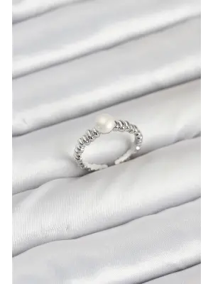 Pirinç Gümüş Renk Göbek İnci Model Kadın Yüzük