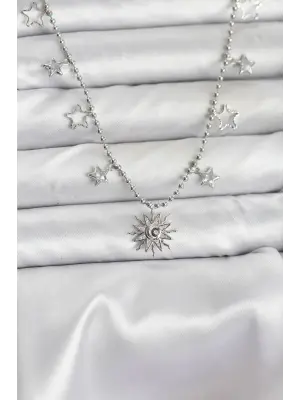 Pirinç Gümüş Renk Güneş Model Kadın Kolye