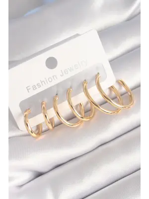  Altın Halka Model Çelik Küpe Seti