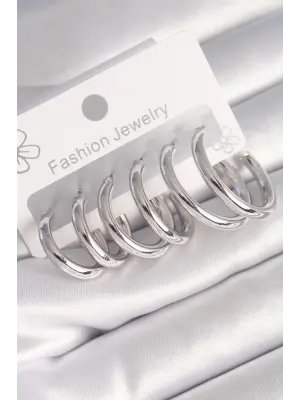  Gümüş Halka Model Çelik Küpe Seti