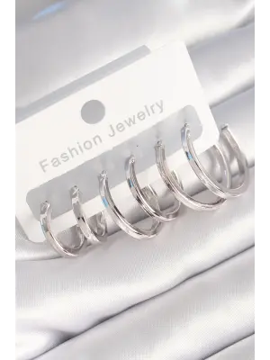  Gümüş Halka Model Çelik Küpe Seti