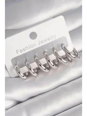  Gümüş Halka Model Çelik Küpe Seti