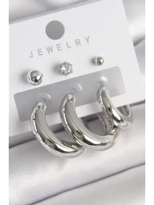  Gümüş Halka Model Zirkon Topçuk Detay Çelik Küpe