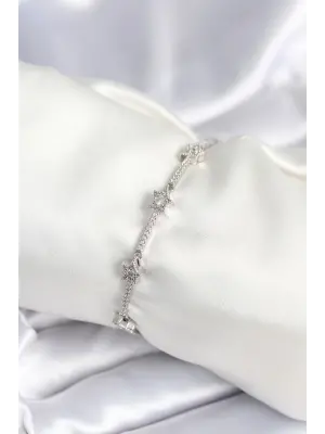 Pirinç Gümüş Renk Halley Yıldız Model Kadın Bileklik
