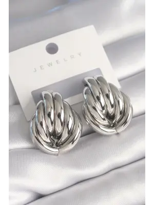  Gümüş İç İçe Geçme Model Çelik Küpe