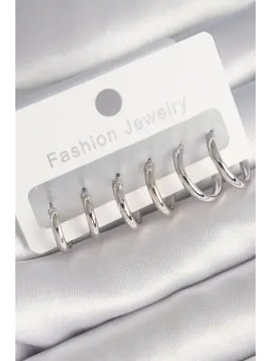  Gümüş İnce Halka Model Çelik Küpe Seti