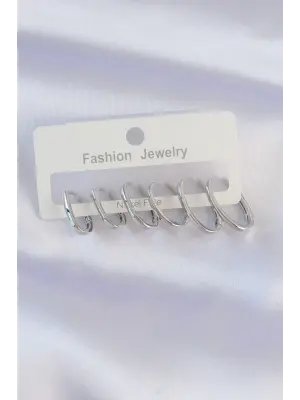  Gümüş İnce Oval Küpe Seti
