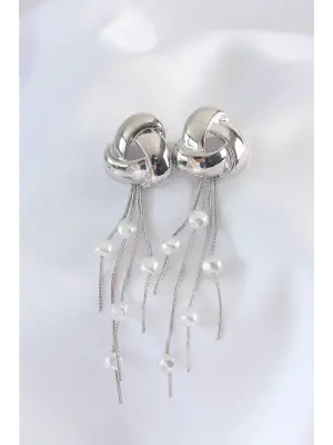 Gümüş İnci Taşlı Sallantılı Küpe