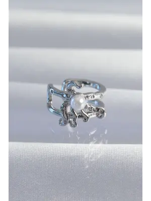  Gümüş İncili Ahtapot Earcuff Küpe