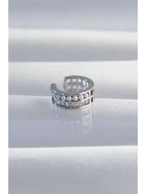  Gümüş İncili Baget Taşlı Earcuff Küpe