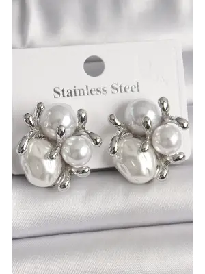  Gümüş İncili Tomurcuk Model Çelik Küpe