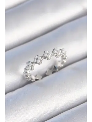  Gümüş İncili Yonca Model Çelik Yüzük