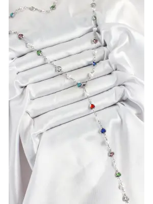 Pirinç Gümüş Renk İncili Zirkon Taşlı Kalpli Y Kadın Kolye