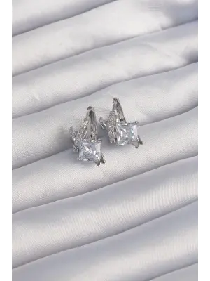  Gümüş İri Zirkon Taşlı Kıvrımlı Minimal Kelebekli Halka Küpe