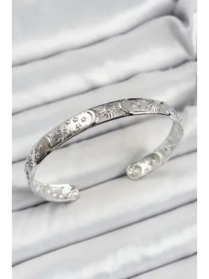 Pirinç Gümüş Renk İşlemeli Altı Açık Bileklik