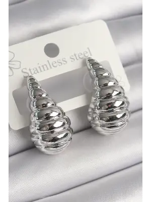  Gümüş İşlemeli Damla Model Çelik Küpe