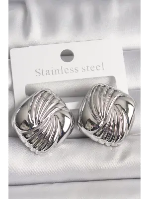  Gümüş İşlemeli Kare Model Çelik Küpe