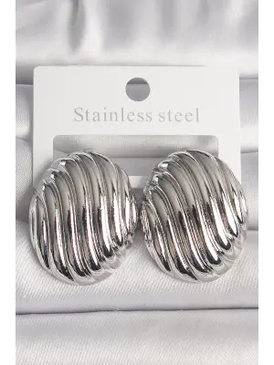  Gümüş İşlemeli Oval Model Çelik Küpe