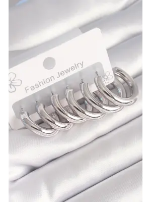  Gümüş Kalın Halka Model Çelik Küpe Seti