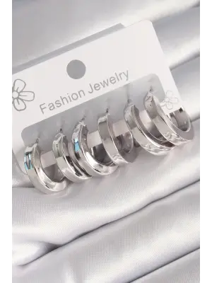  Gümüş Kalın Halka Model Çelik Küpe Seti