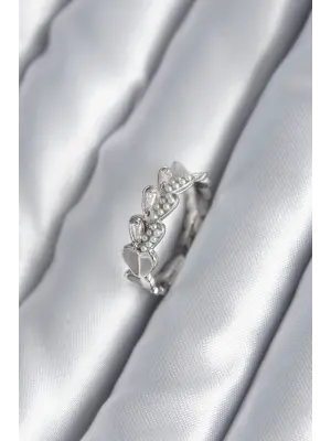  Gümüş Kalp Model İnci Detay Çelik Yüzük