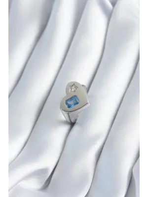  Gümüş Kalp Model Yıldız Zirkon Taş Detay Çelik Yüzük