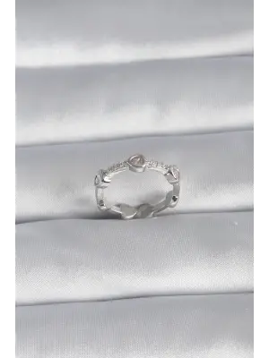  Gümüş Kalp Model Zirkon Taş Detay Çelik Yüzük