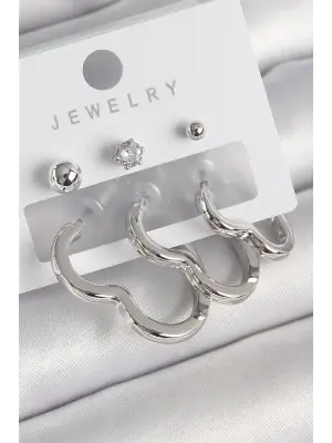  Gümüş Kalp Model Zirkon Taş Topçuk Detay Çelik Küpe Seti