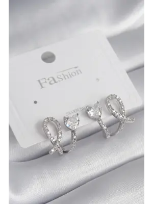  Gümüş Kalp Model Zirkon Taşlı Çelik Küpe