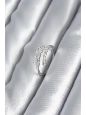  Gümüş Kalp Zirkon Taş Detay Çelik Yüzük