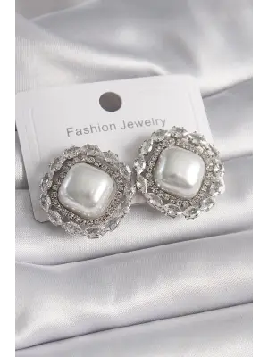  Gümüş Kare İnci Zirkon Taşlı Çelik Küpe