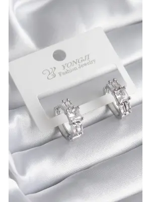  Gümüş Kare Zirkon Taşlı Çelik Küpe