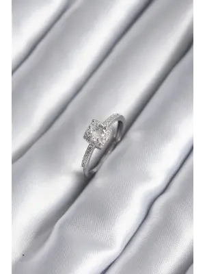  Gümüş Kare Zirkon Taşlı Çelik Yüzük