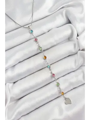 Pirinç Gümüş Renk Karışık Renk Zirkon Taşlı Y Kadın Kolye