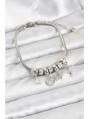 Çelik Gümüş Renk Kelebek Charmlı Kadın Bileklik