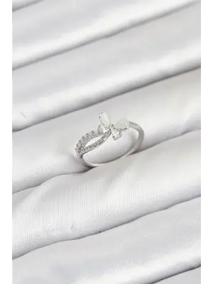 Pirinç Gümüş Renk Kelebek Zirkon Taşlı Kadın Yüzük