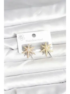 Pirinç Gümüş Renk Kutup Yıldızı Kadın Küpe