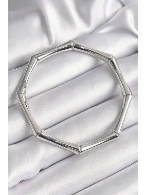 Pirinç Gümüş Renk Lastikli Bambu Model Kadın Bileklik