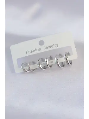  Gümüş Oval Bombeli Küpe Seti