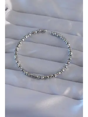 Pirinç Gümüş Renk Oval Detaylı Bileklik
