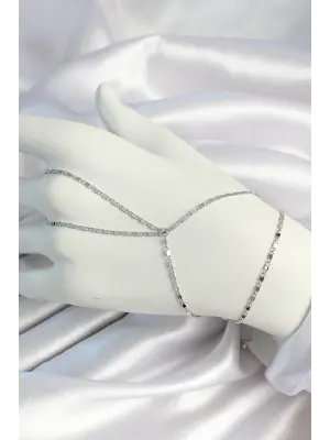 Pirinç Gümüş Renk Parçalı Ezme Zincirli Şahmeran