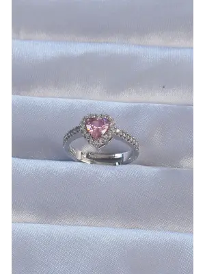  Gümüş Pembe Zirkon Taşlı Ayarlanabilir Charm Yüzük