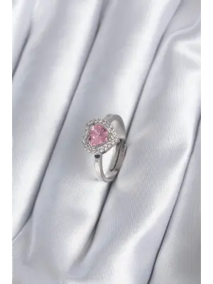  Gümüş Pembe Zirkon Taşlı Charm Model Çelik Yüzük