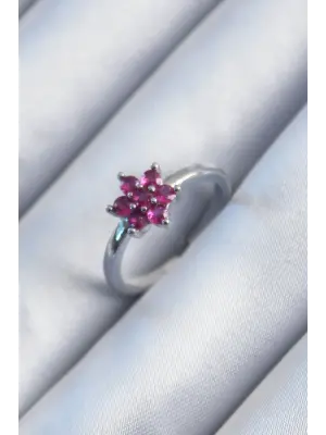  Gümüş Pembe Zirkon Taşlı Lotus Model Çelik Yüzük