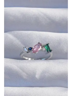  Gümüş Renkli Zirkon Taşlı Ayarlanabilir Yüzük