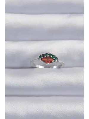  Gümüş Renkli Zirkon Taşlı Ayarlanabilir Karpuz Model Yüzük