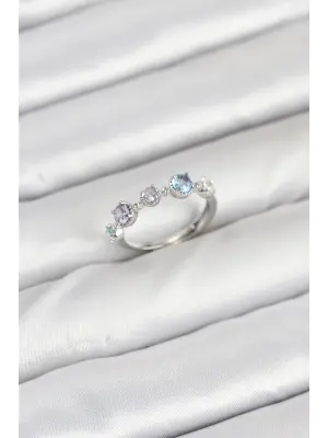 Pirinç Gümüş Renk Renkli Zirkon Taşlı Kadın Yüzük