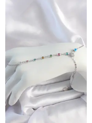 Pirinç Gümüş Renk Renkli Zirkon Taşlı Şahmeran