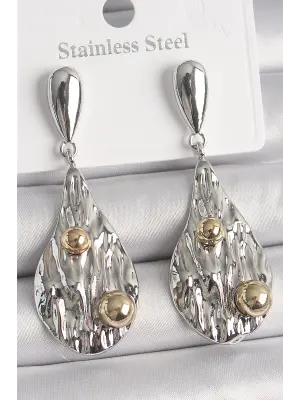  Gümüş Sallantı Damla Model Gold Topçuk Detay Çelik Küpe