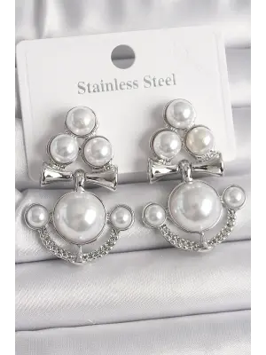 Gümüş Sallantı İncili Çapa Model Çelik Küpe